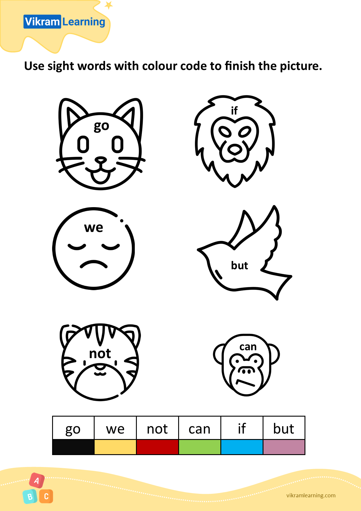 Download use sight words with colour code to finish the picture - pattern 2 worksheets