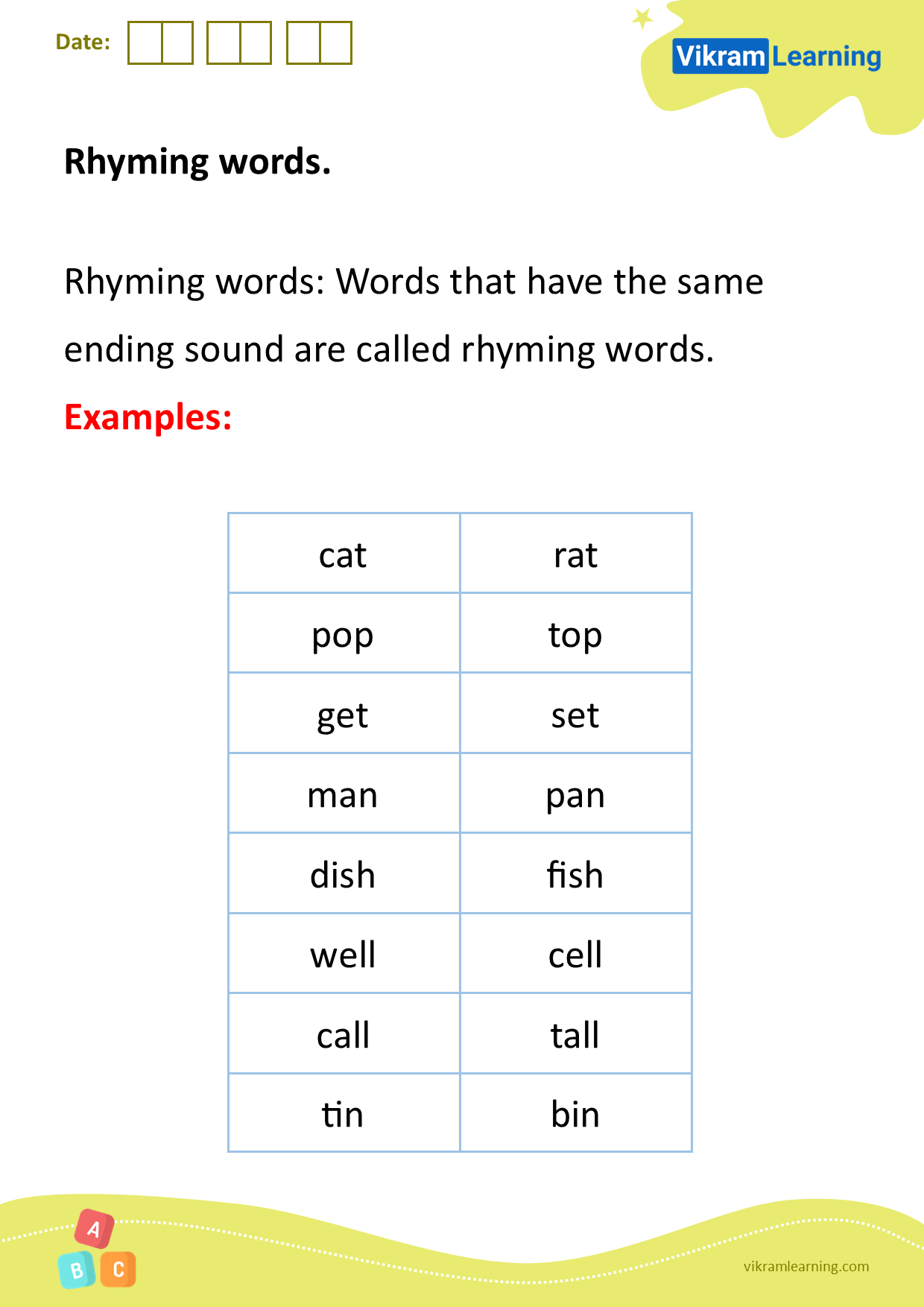 Download rhyming words worksheets