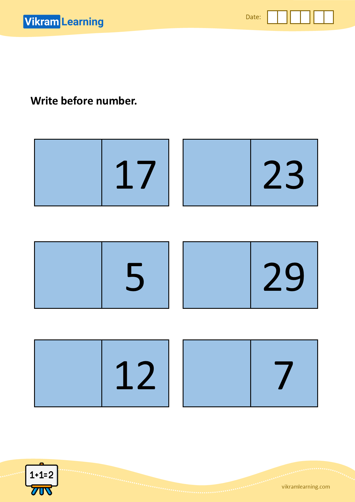 Download write before number 1 to 100 - 1 worksheets