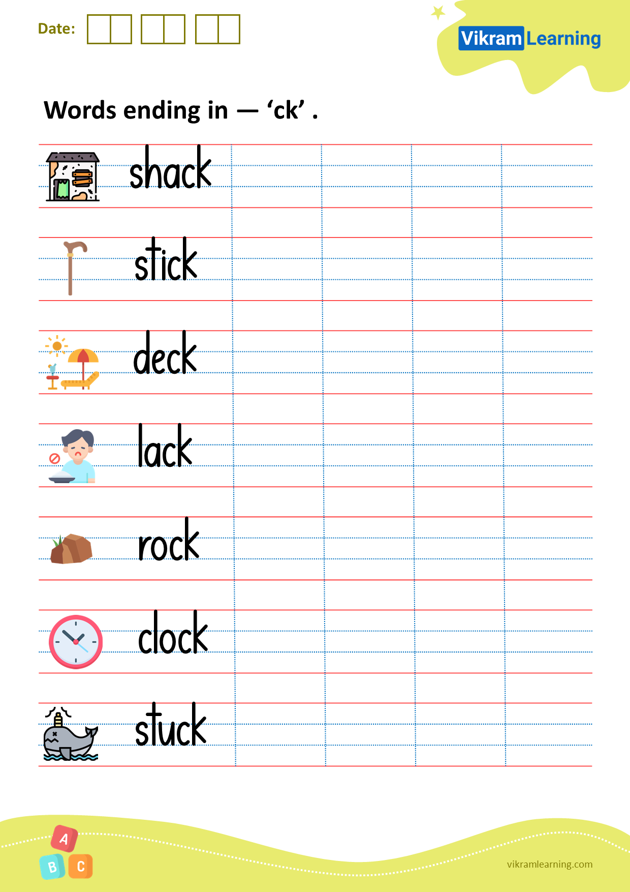 Download words ending in — ‘ck’ worksheets