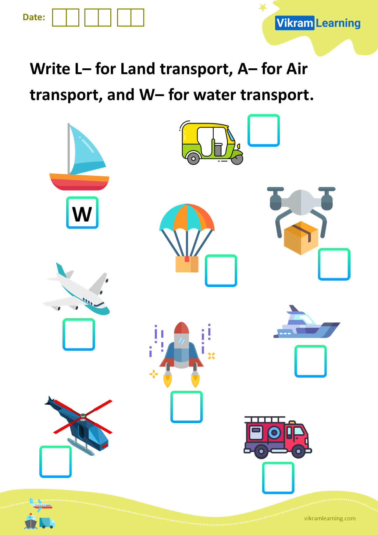 Download write l– for land transport, a– for air transport, and w– for