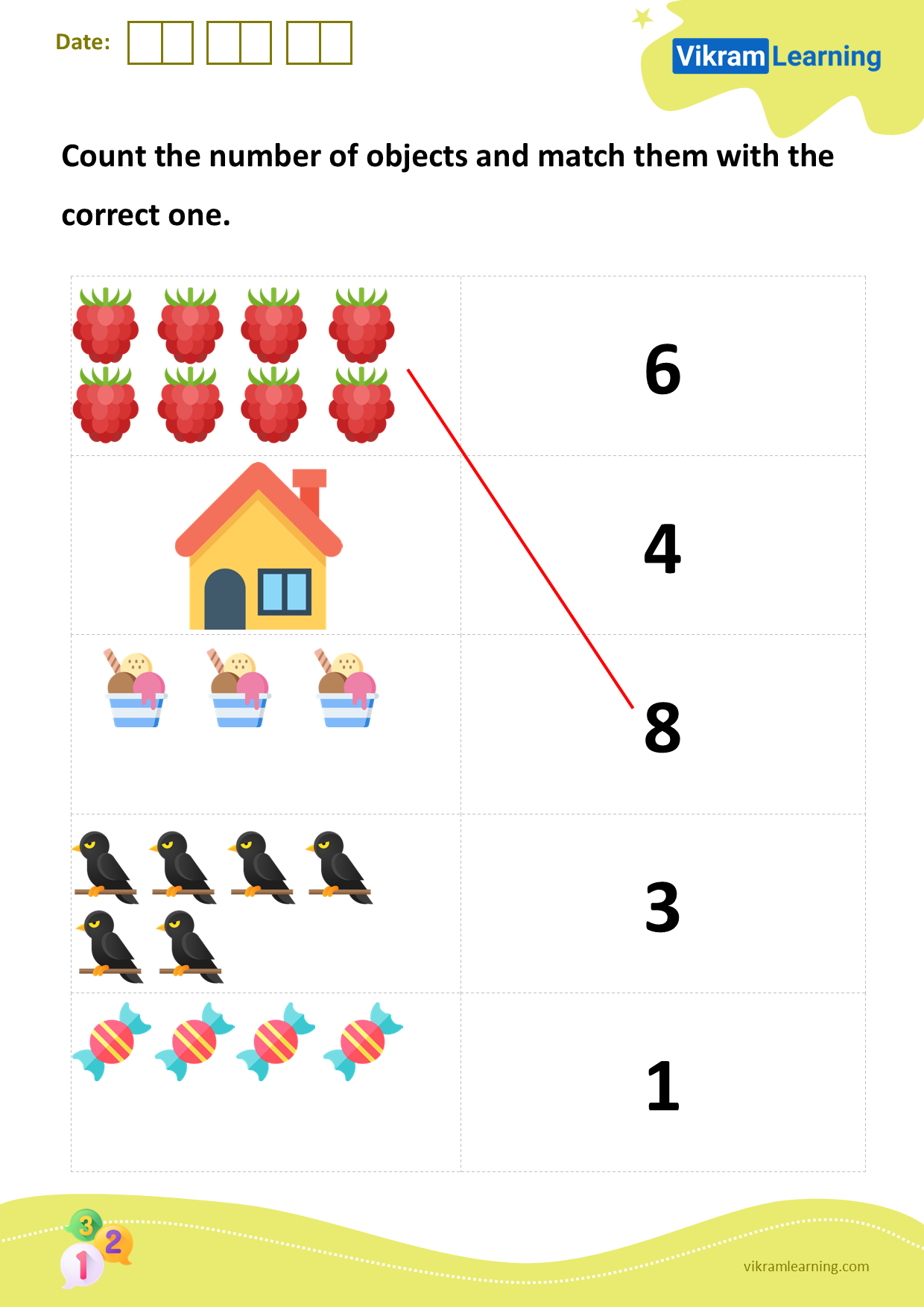 Download count the number of objects and match them with the correct one worksheets