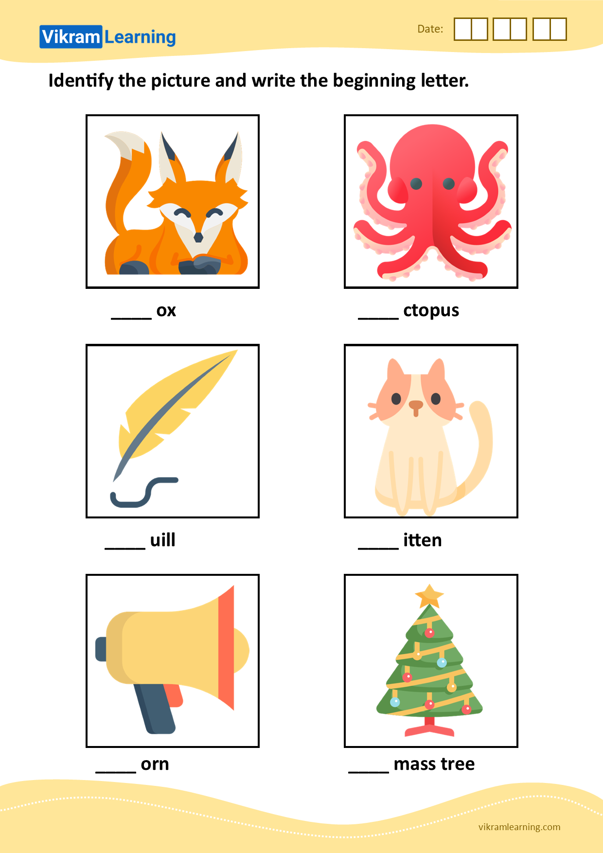 Download identify the picture and write the beginning letter - pattern 6 worksheets