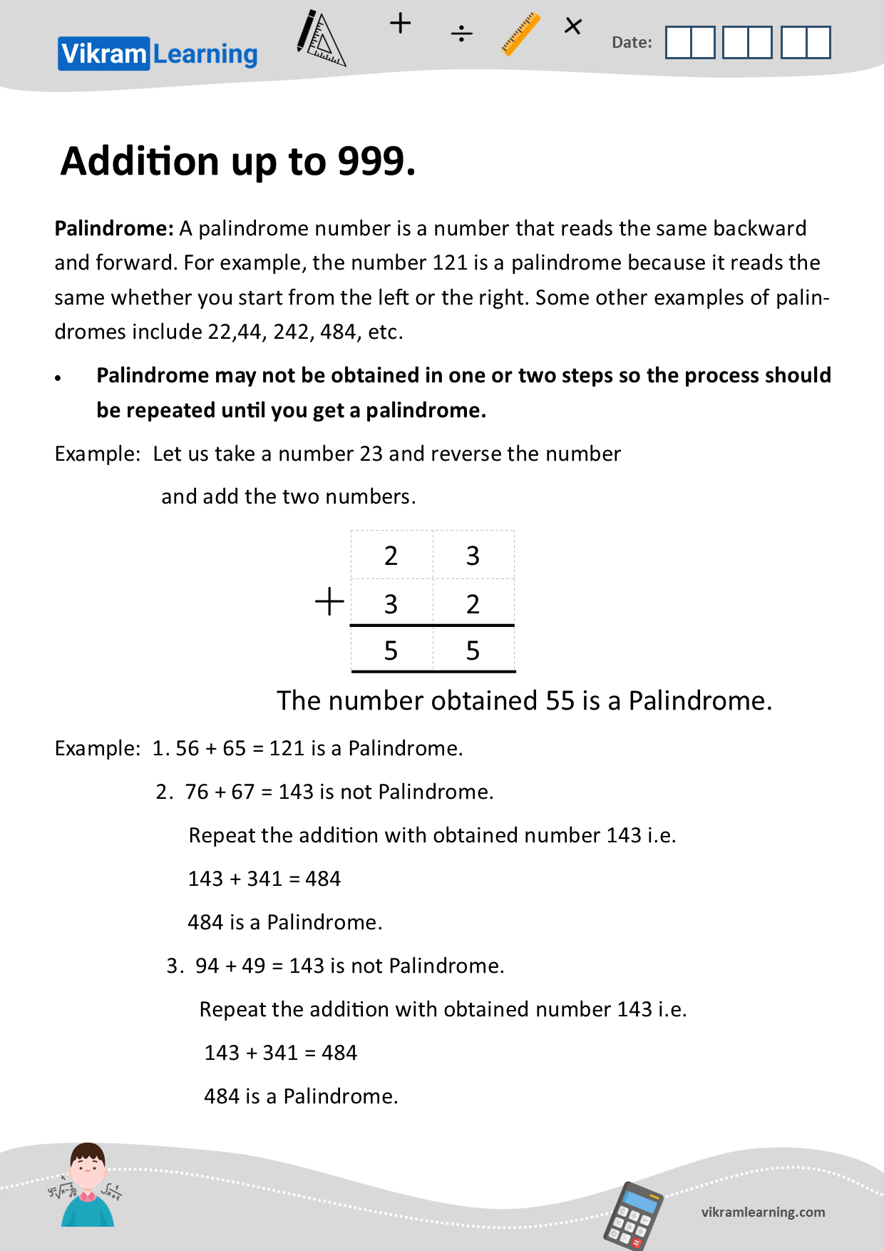 Download palindrome numbers worksheets