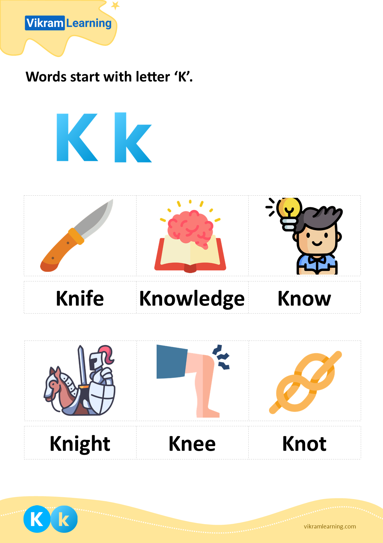 Download words start with letter 'k' worksheets | vikramlearning.com