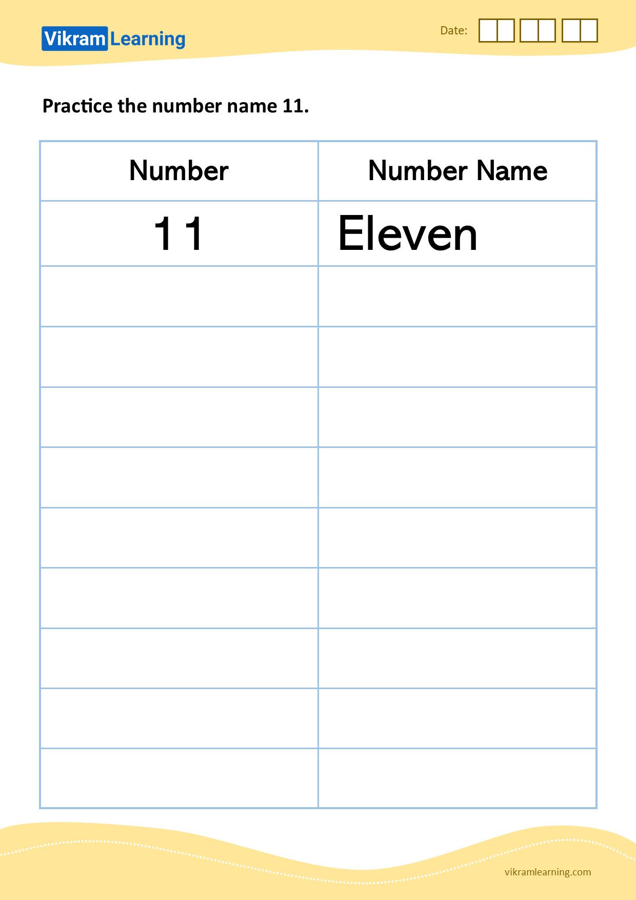 Download practice the number name 11 worksheets