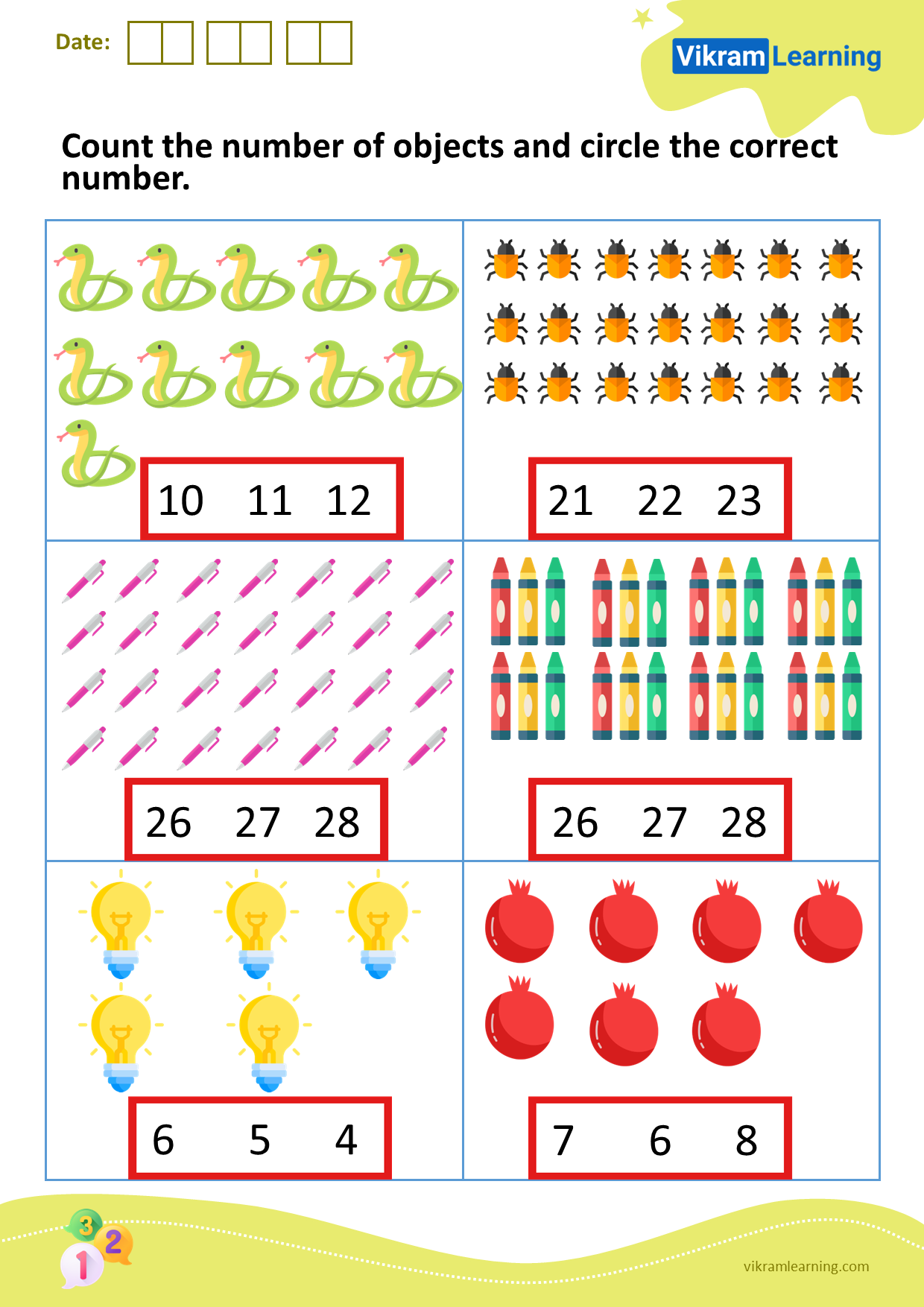 Download count the number of objects and circle the correct number worksheets