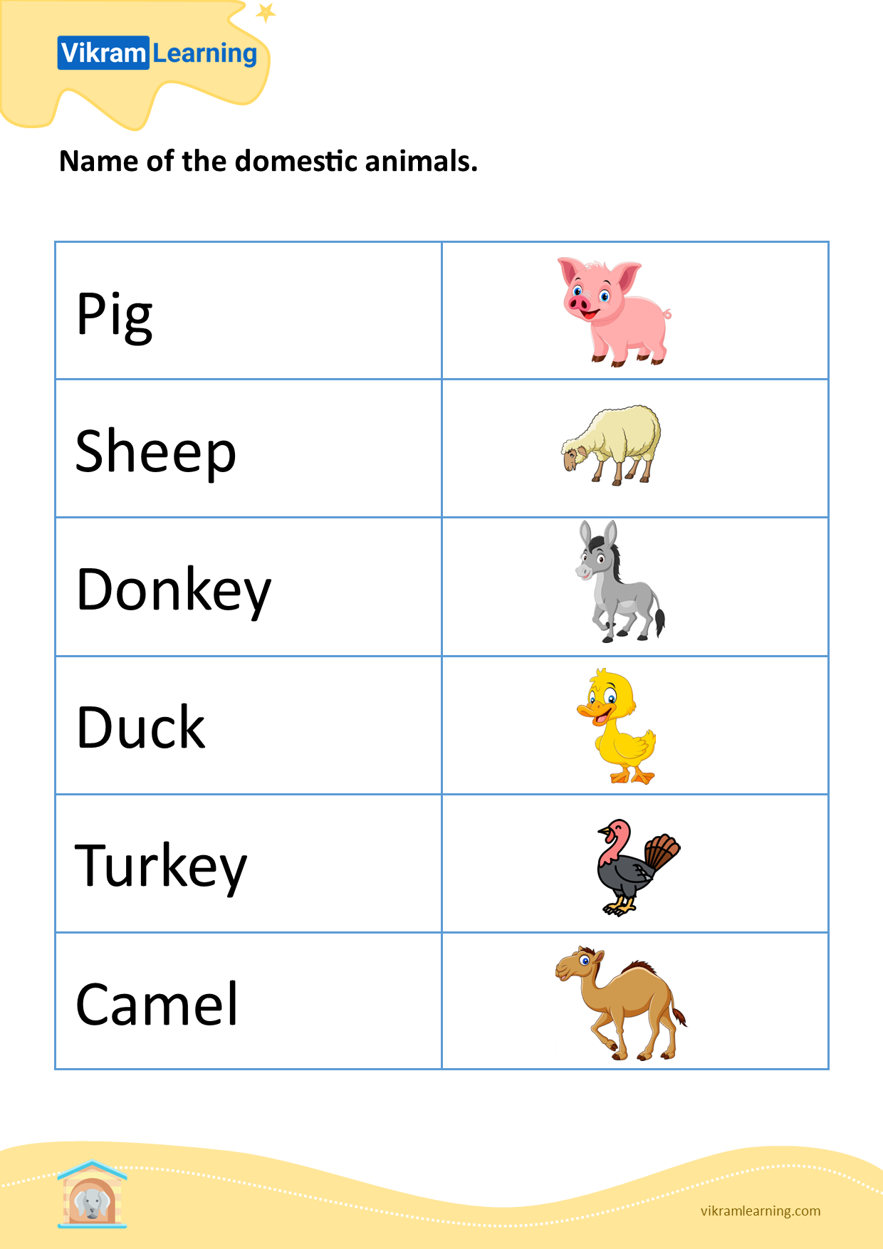 Download name of the domestic animals - 2 worksheets 