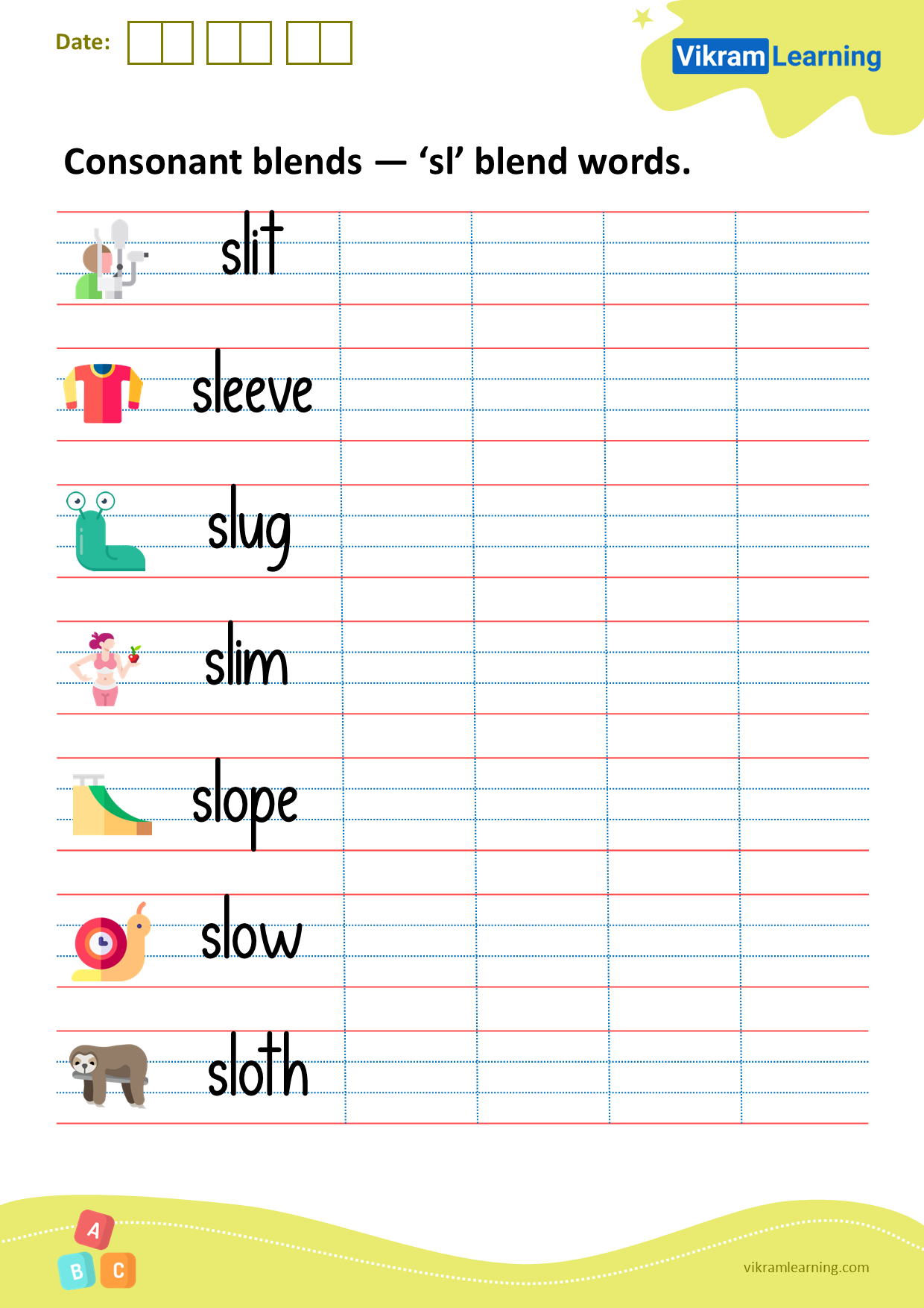 Download consonant blends — ‘sl’ blend words worksheets