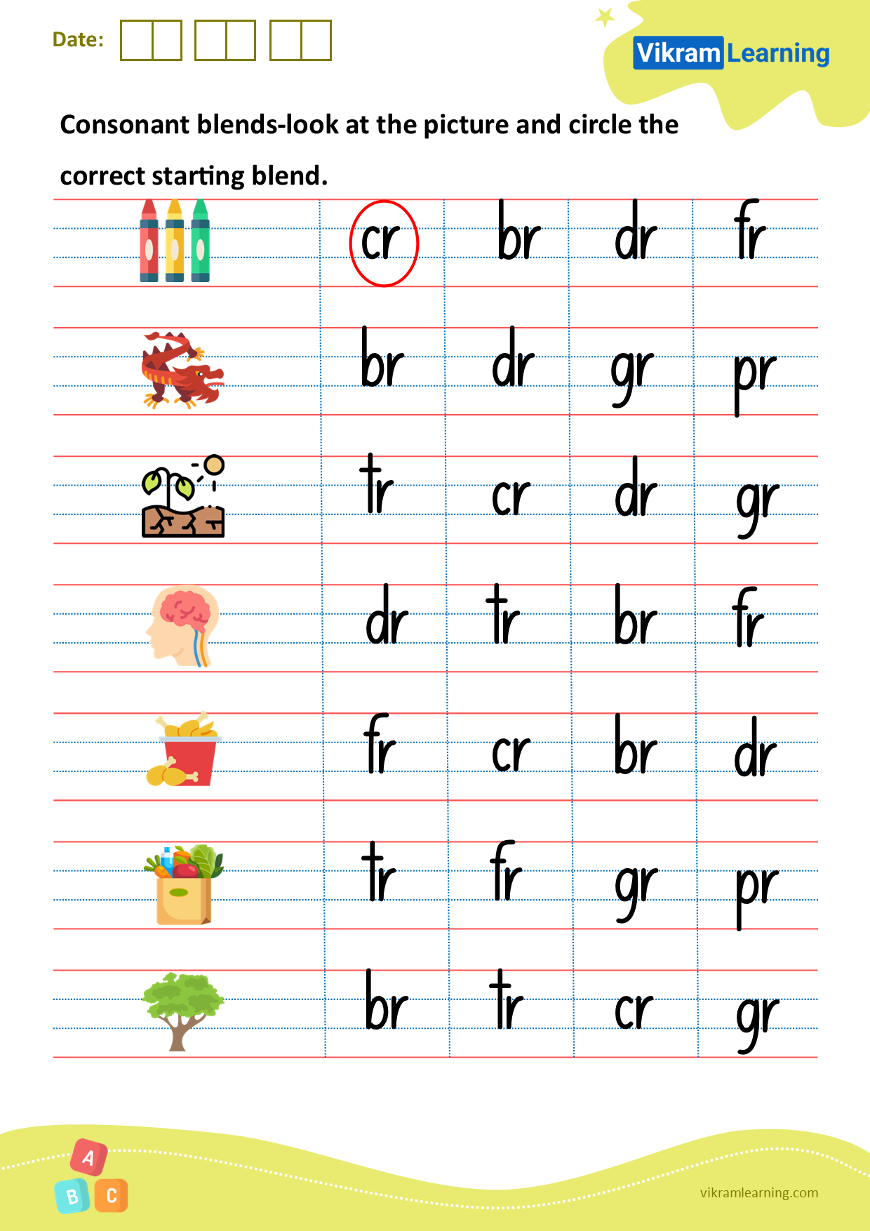 Download consonant blends-look at the picture and circle the correct starting blend worksheets