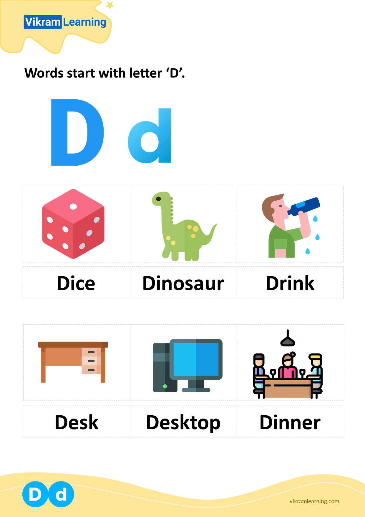 Download words start with letter 'd' worksheets