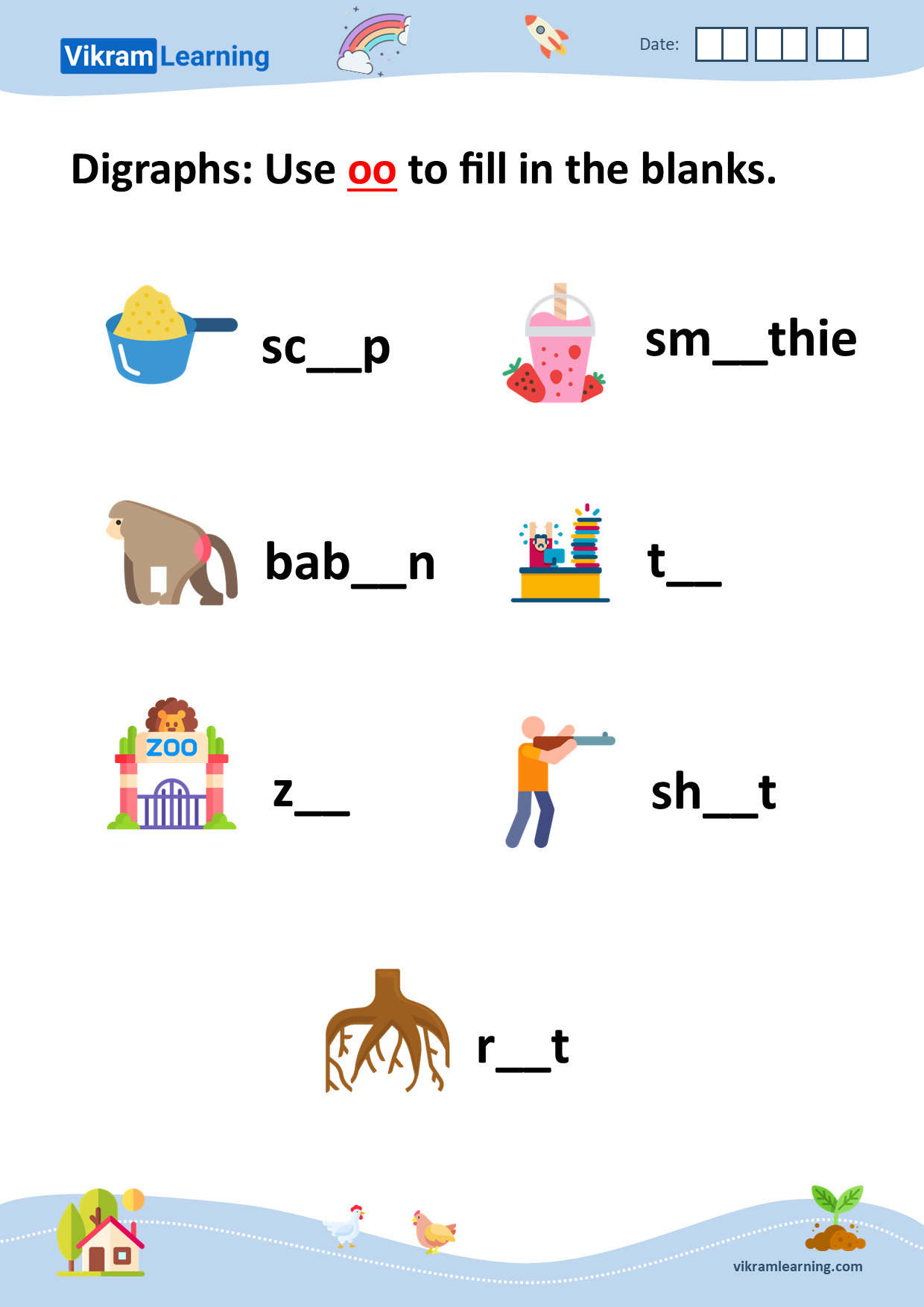 Download digraphs: use oo to fill in the blanks worksheets