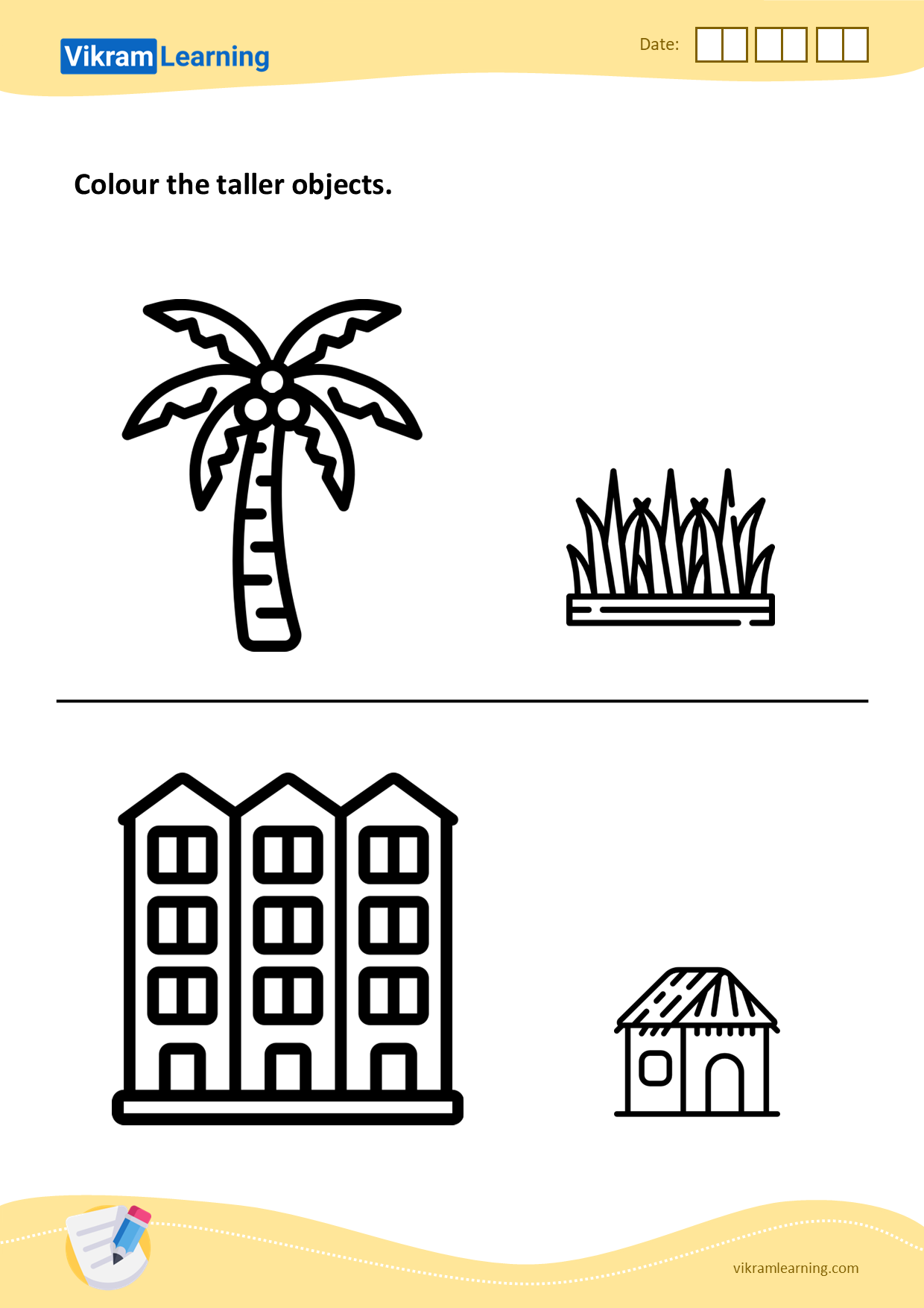 Download colour the taller objects worksheets