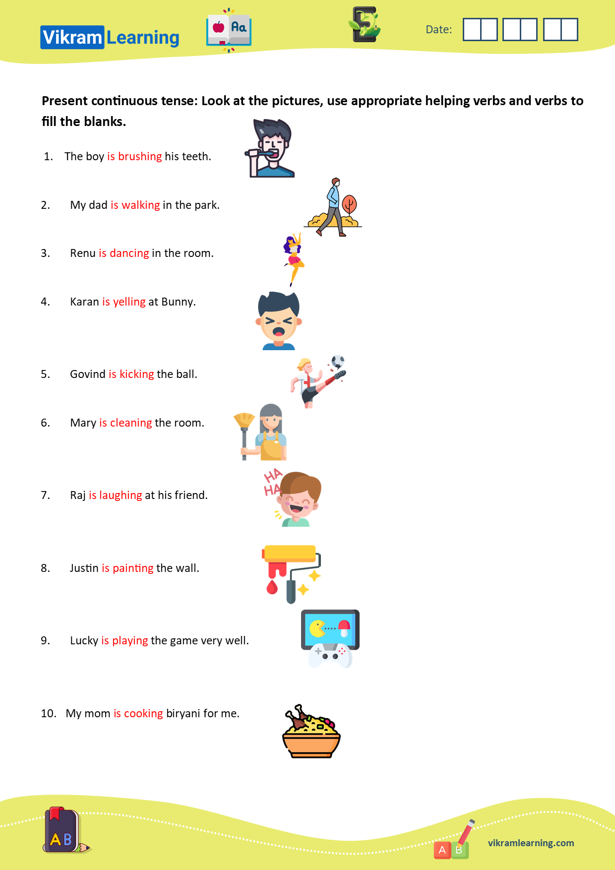 Download types of tenses:  explanation of simple preset tense explanation, present continuous tense, simple past tense with examples, worksheets on tenses worksheets