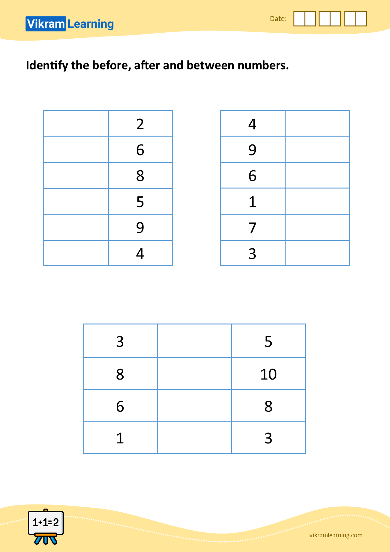 Download identify the before, after and between numbers worksheets