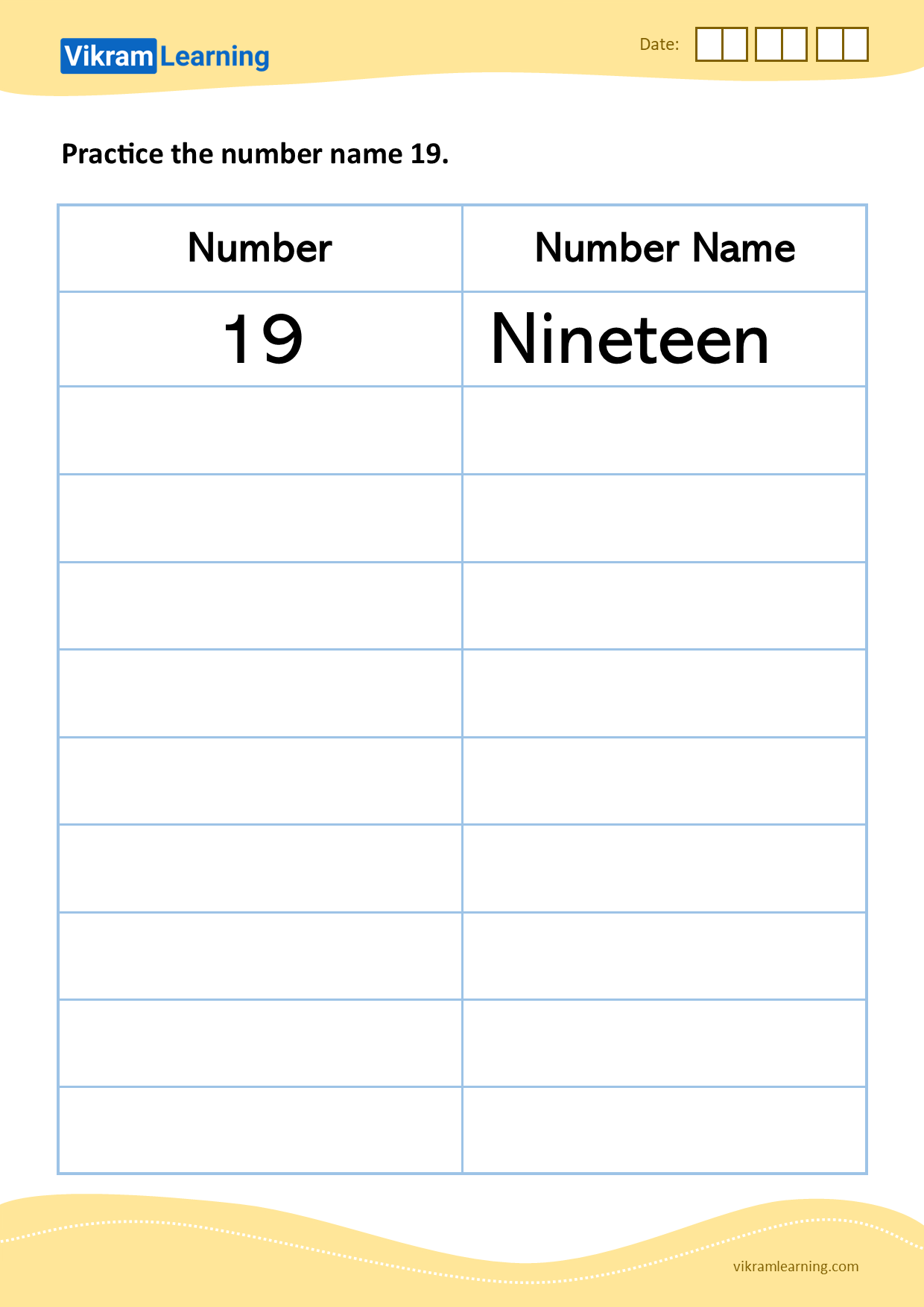 Download practice the number name 19 worksheets