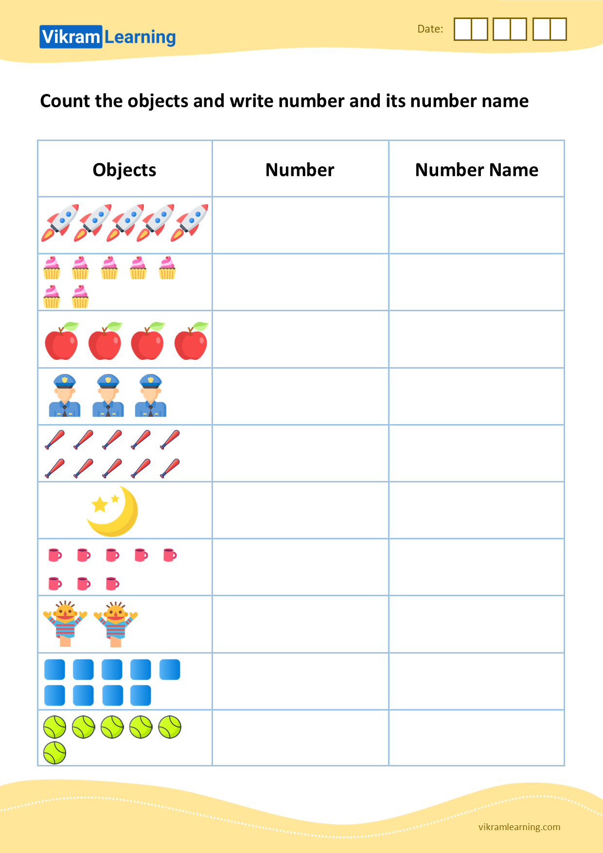 Download number names from 1 to 10 - pattern 3 worksheets