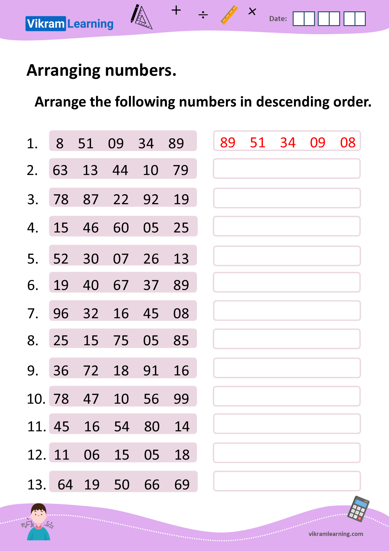 Download Arranging Numbers In Ascending Order And Descending Order Worksheets 5058