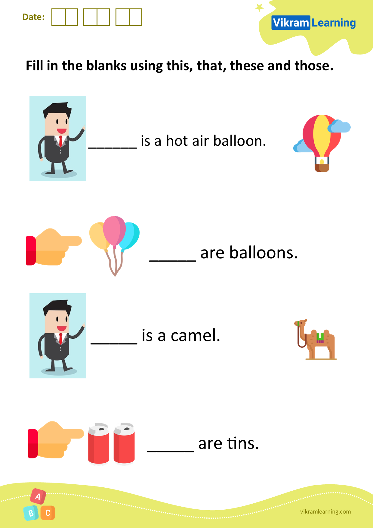 Download fill in the blanks using this, that, these and those worksheets