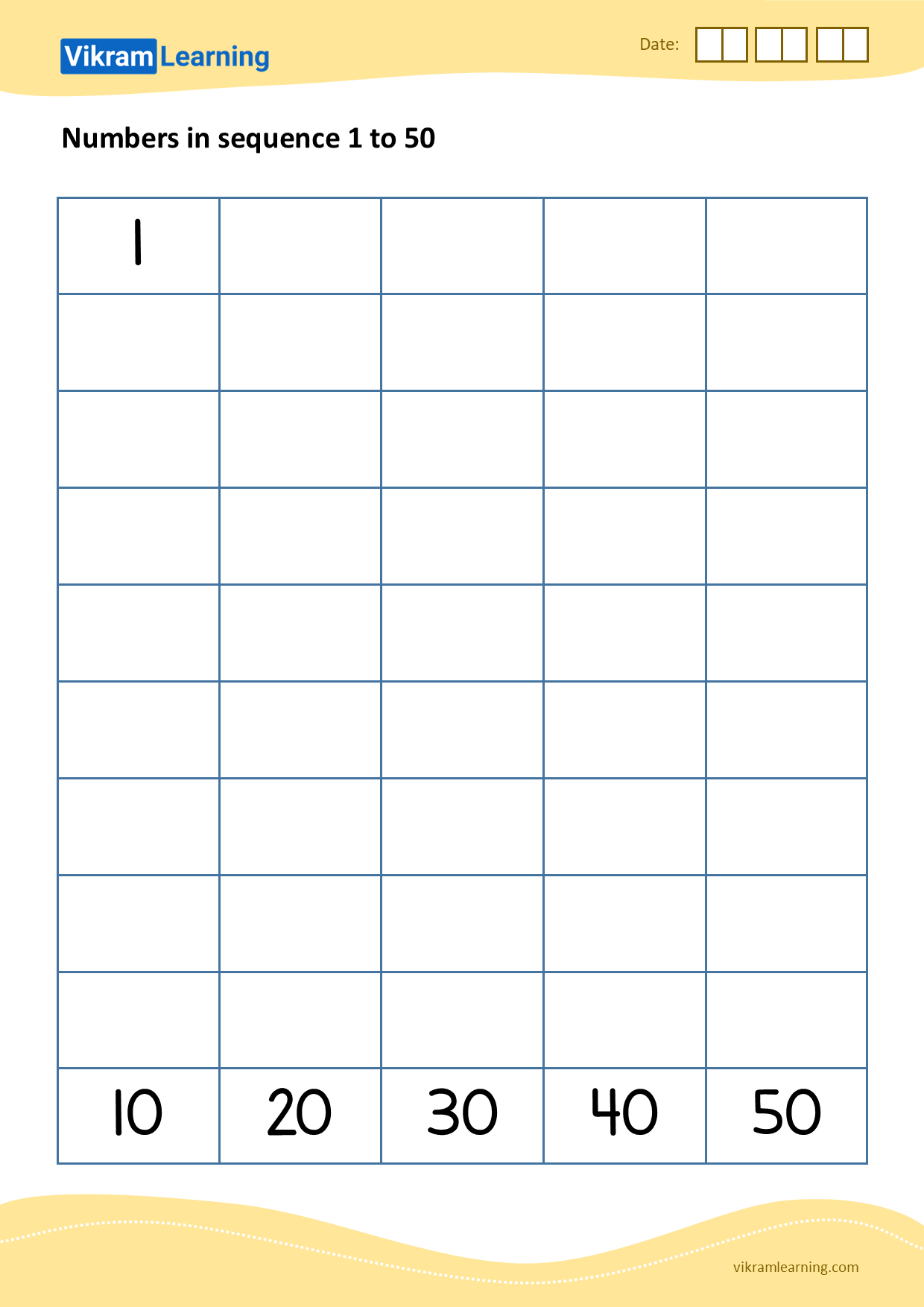 Download 09 - numbers in sequence 1 to 50 worksheets