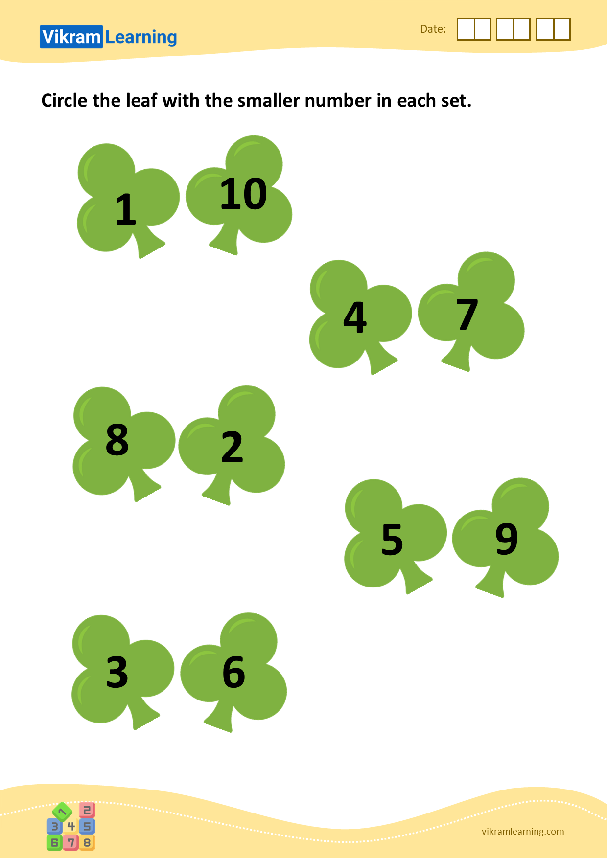 Download circle the leaf with the smaller number in each set worksheets