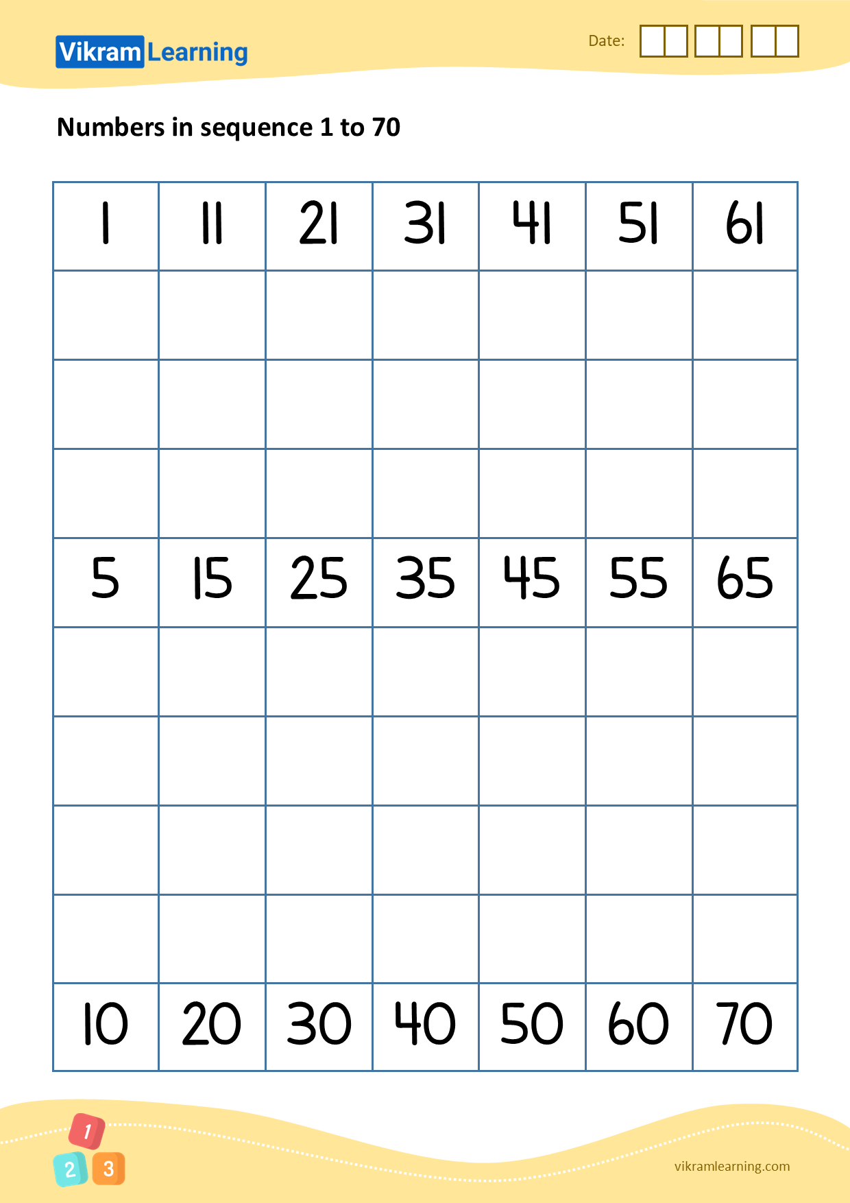 Download 06 - numbers in sequence 1 to 70 worksheets
