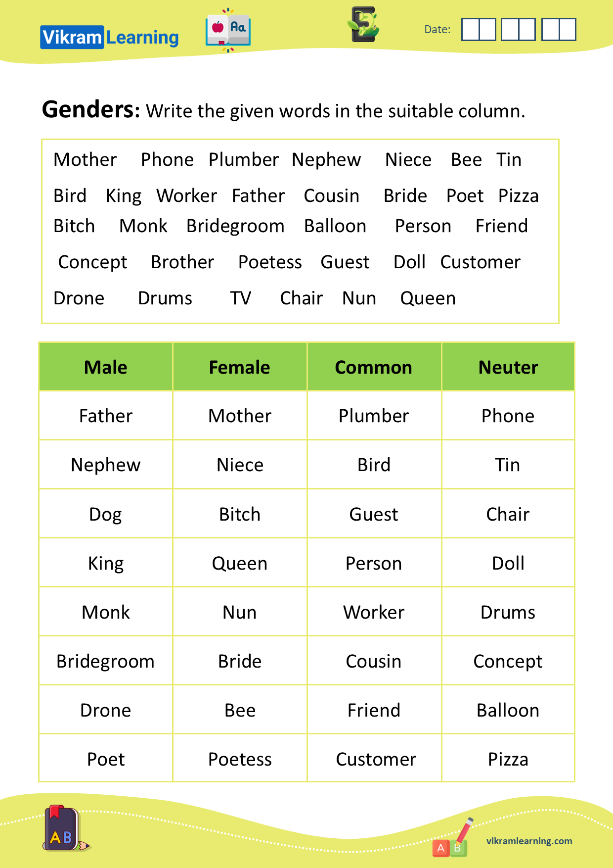 Download genders- male, female, common, neuter worksheets ...