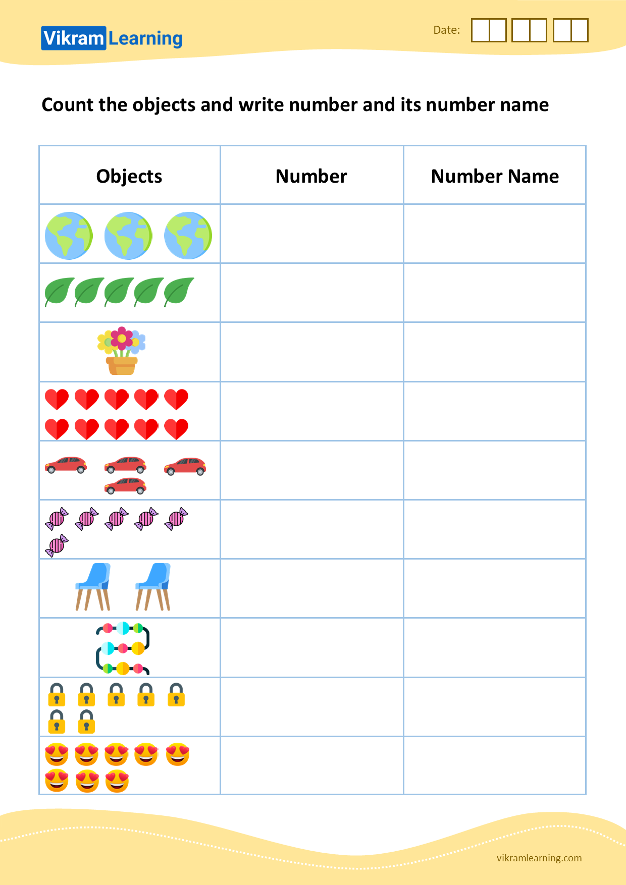 Download number names from 1 to 10 - pattern 5 worksheets