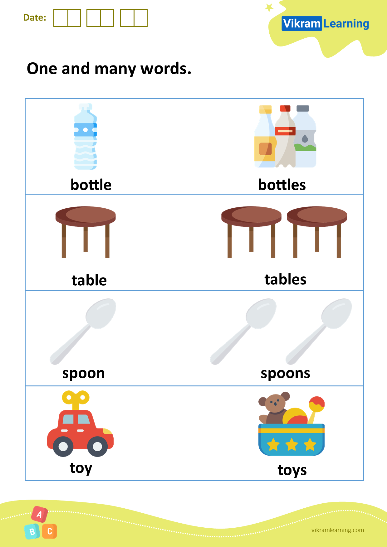 Download one and many words worksheets