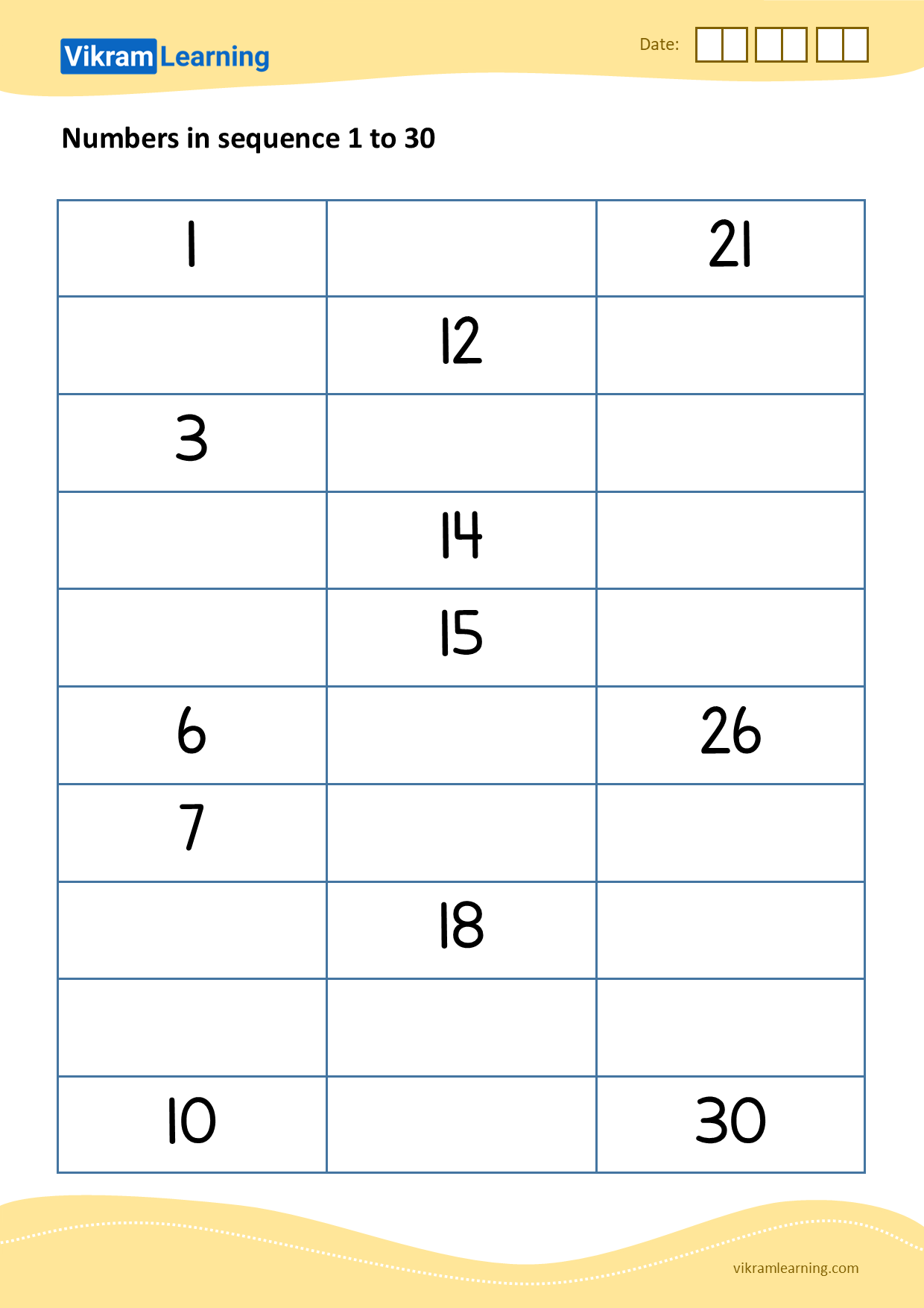 Download 02 - numbers in sequence 1 to 30 worksheets