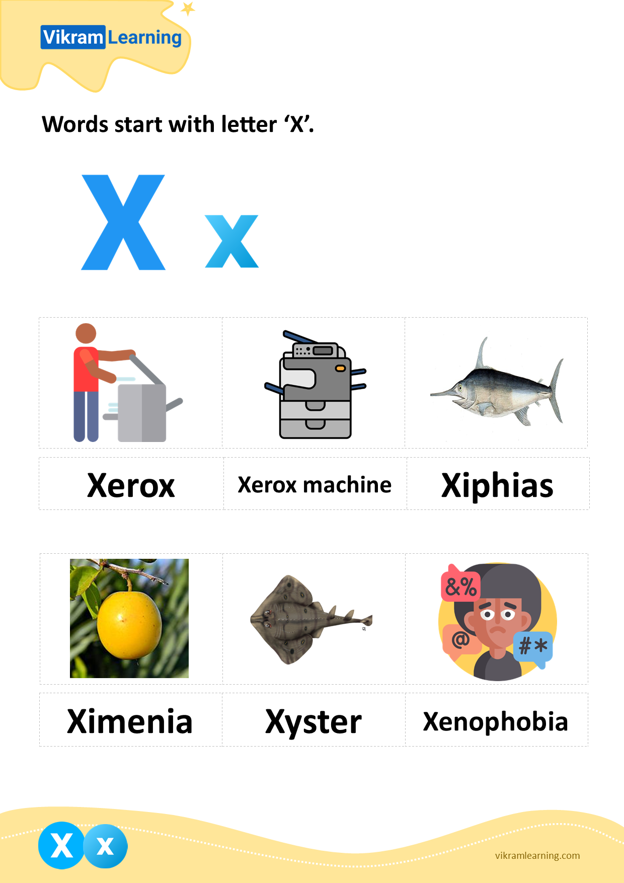 Download Words Start With Letter x Worksheets Vikramlearning