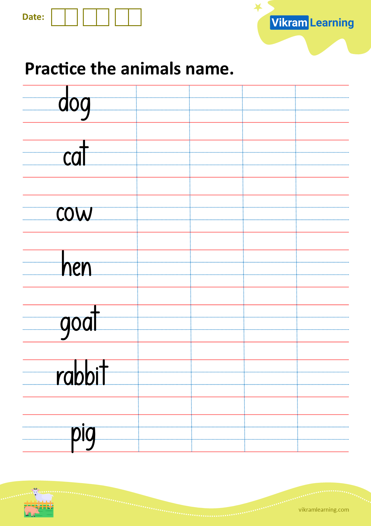 Download practice the animal's name worksheets