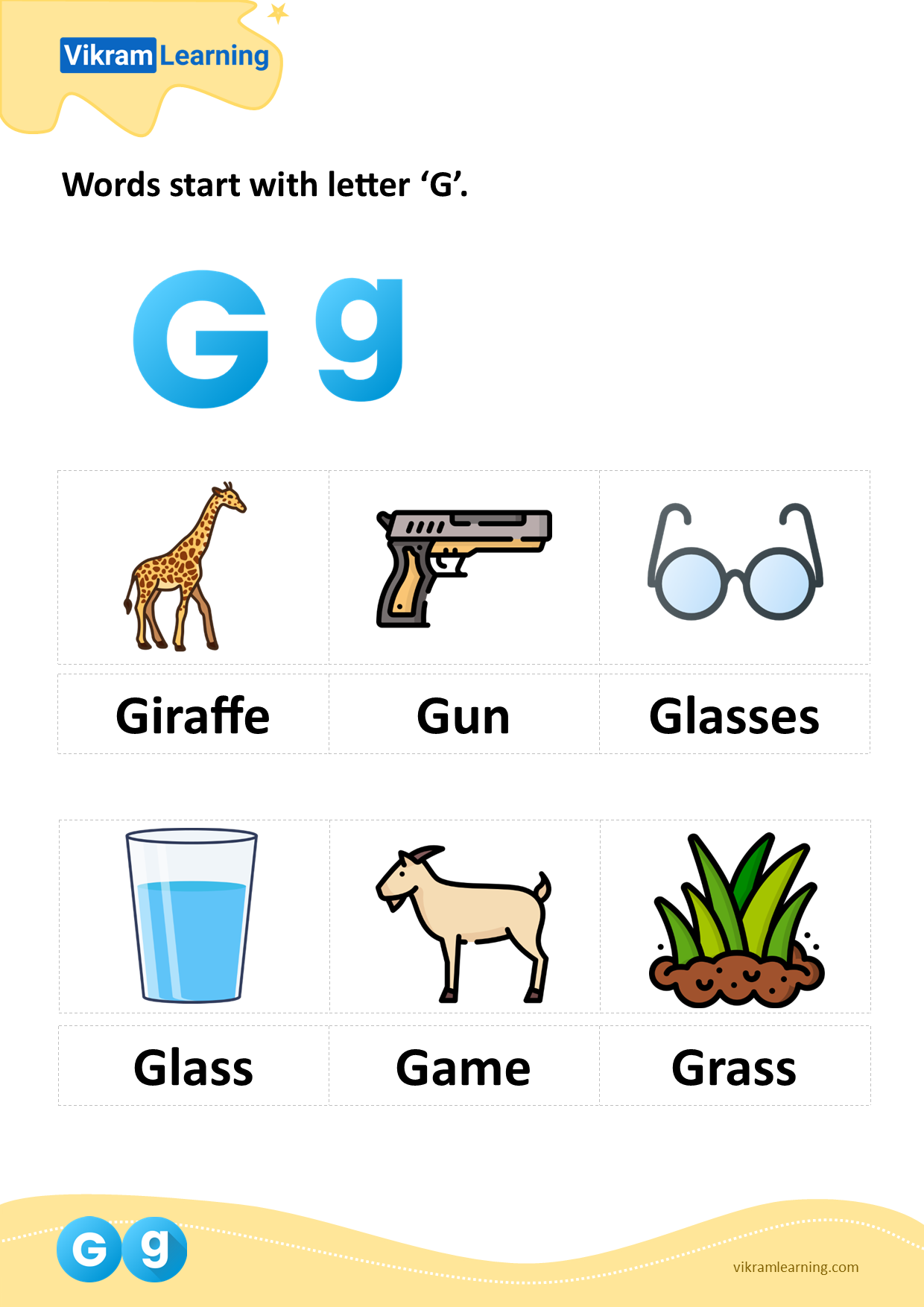 Download Words Start With Letter g Worksheets Vikramlearning