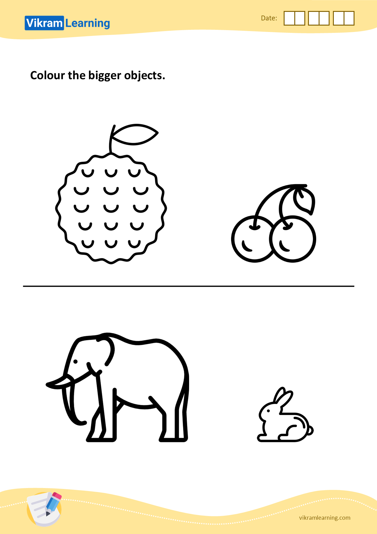 Download colour the bigger objects worksheets