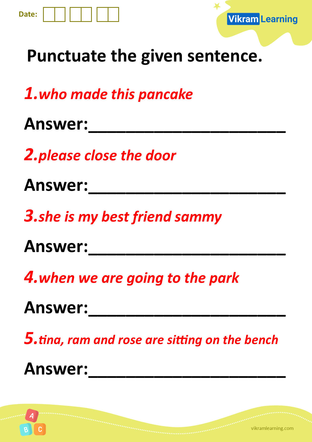 Download punctuate the given sentence worksheets