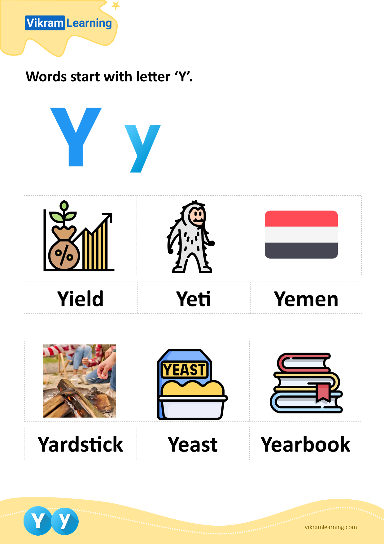 Download words start with letter 'y' worksheets