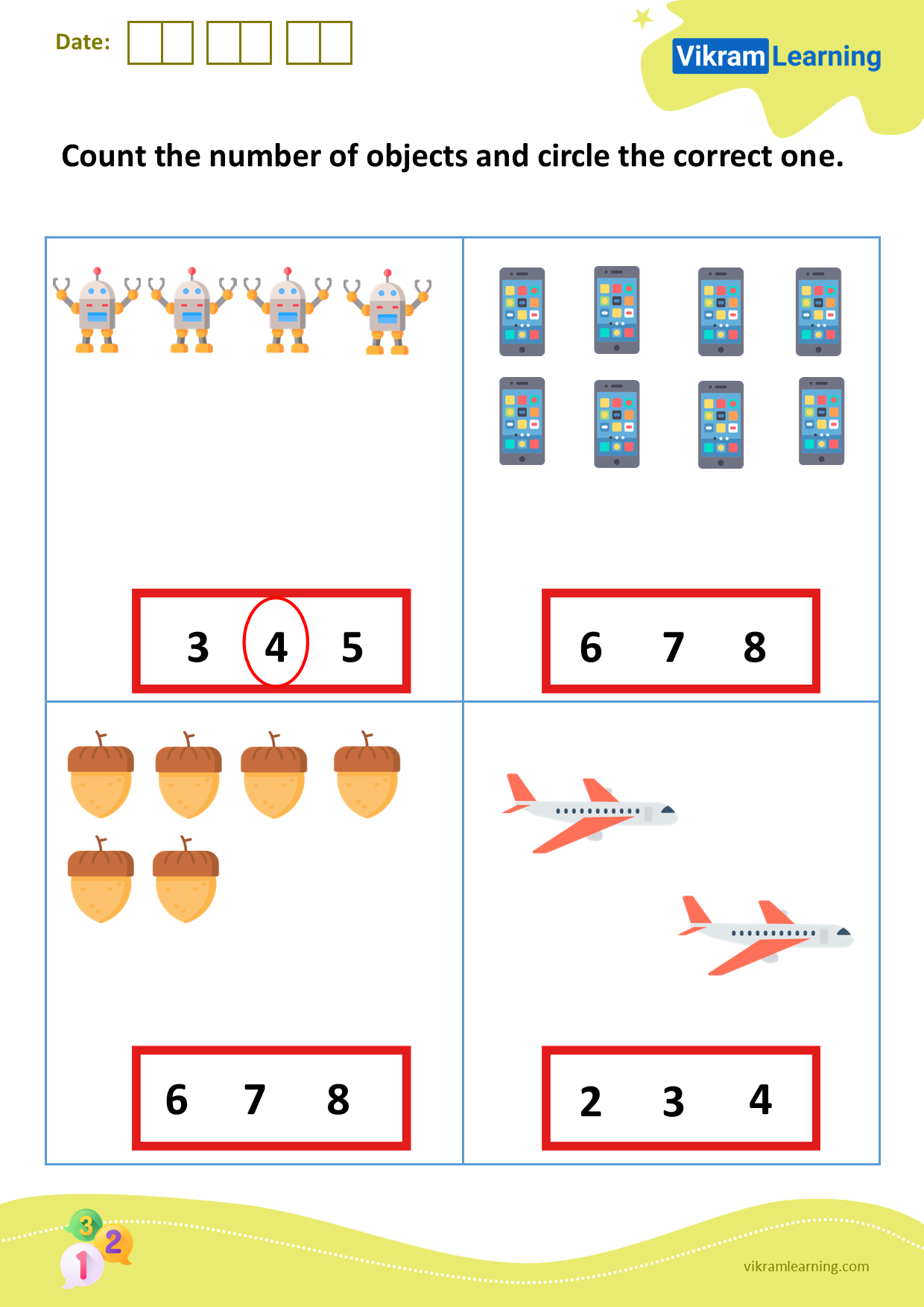 Download count the number of objects and circle the correct one worksheets