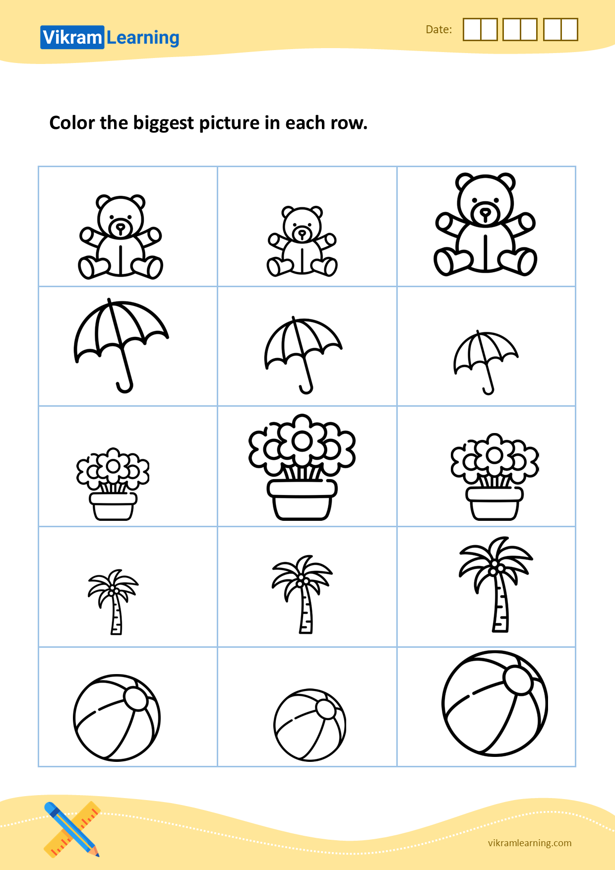 Download color the biggest picture an each row worksheets