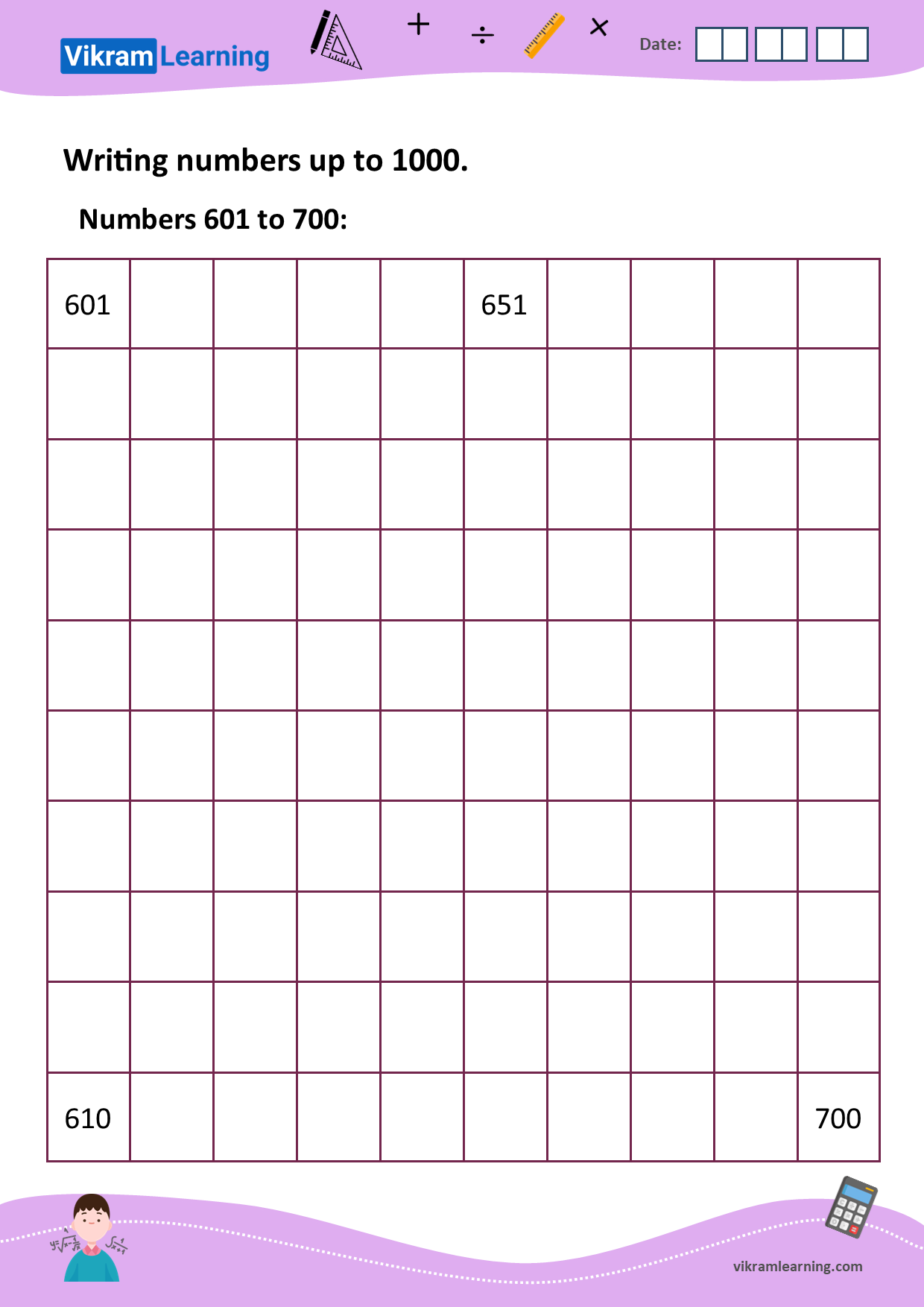 Download writing numbers up to 1000 worksheets