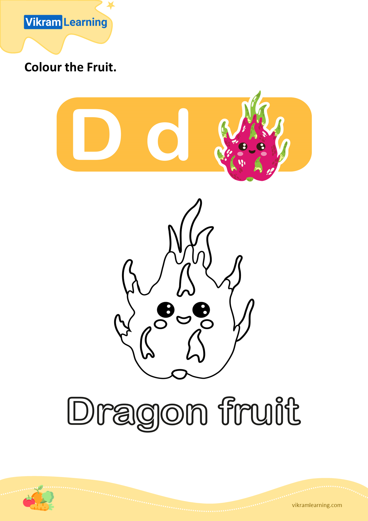 Download colour the fruit - dragon fruit worksheets