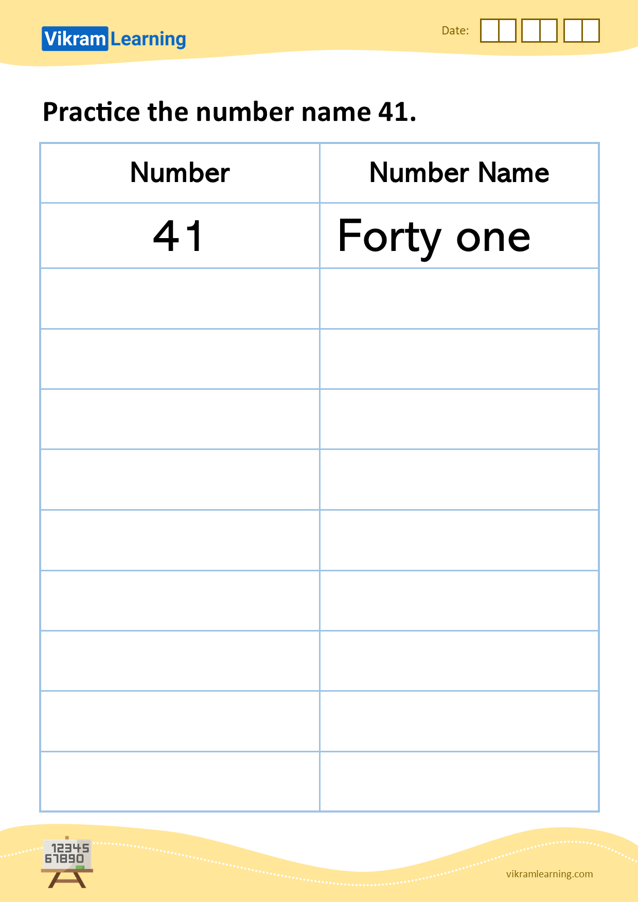 Download practice the number name 41 worksheets