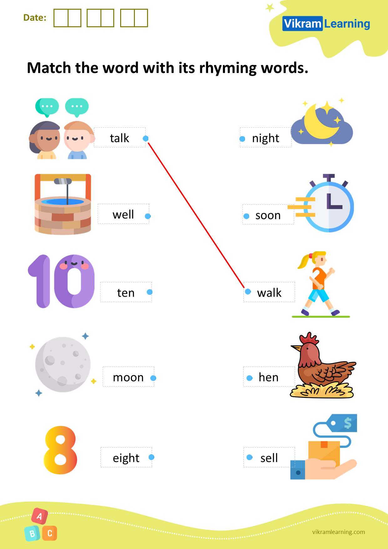 Download match the word with its rhyming words worksheets