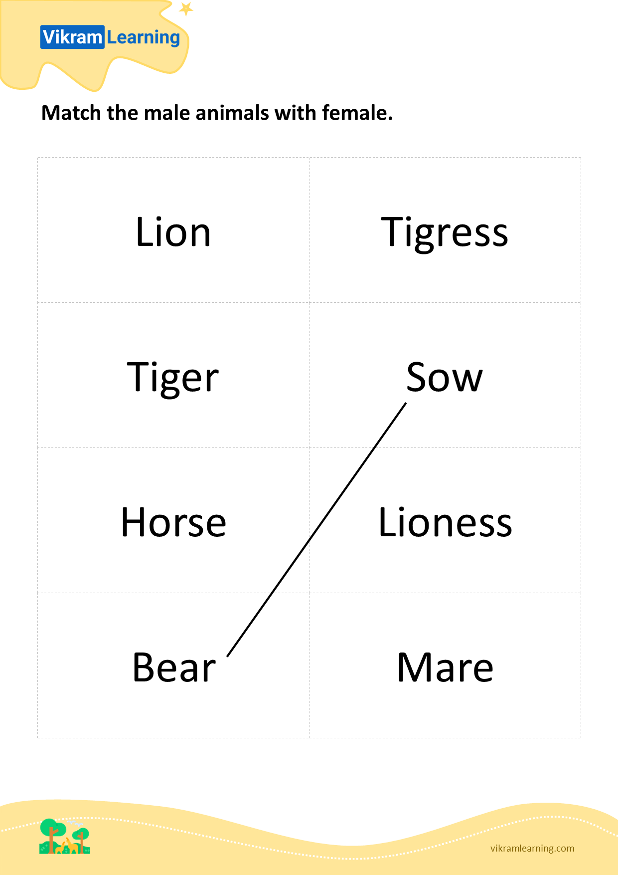 Download match the male animals with female worksheets 