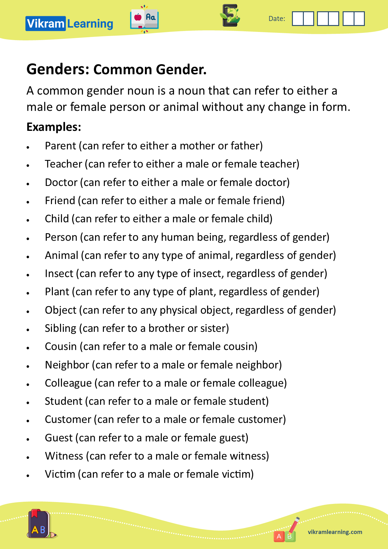 Download genders- male, female, common, neuter worksheets ...