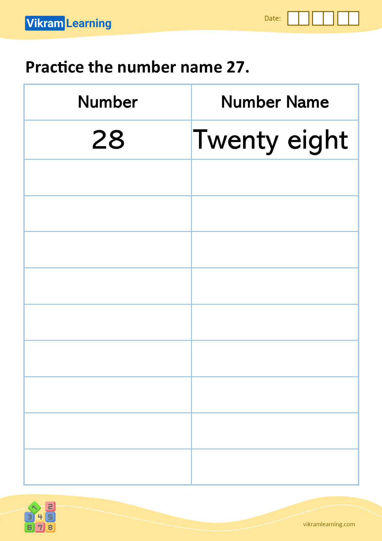 Download Practice The Number Name 28 Worksheets Vikramlearning