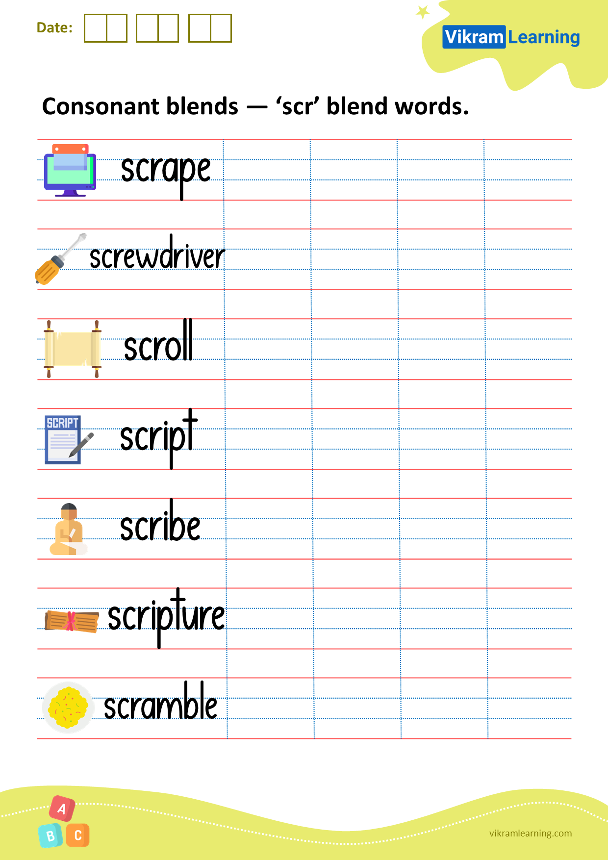 Download consonant blends — ‘scr’ blend words worksheets