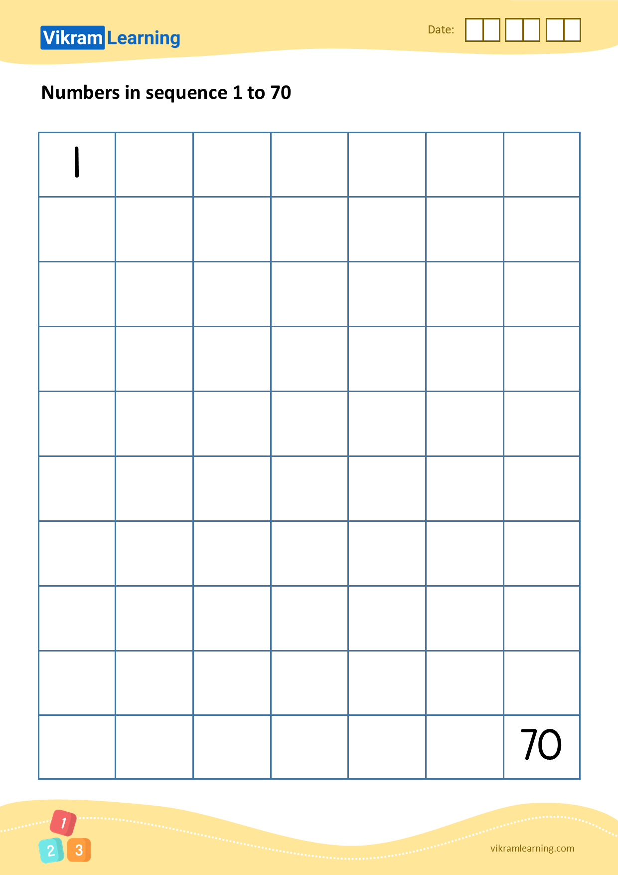 Download 10 - numbers in sequence 1 to 70 worksheets