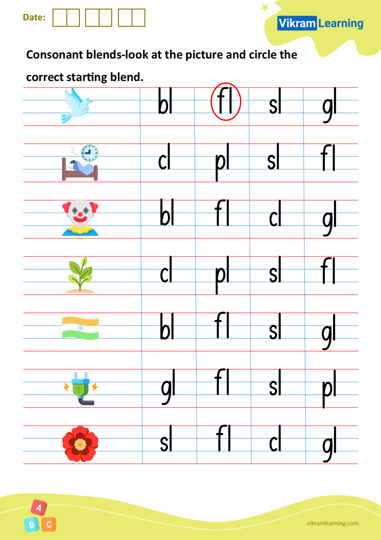 Download consonant blends-look at the picture and circle the correct starting blend worksheets