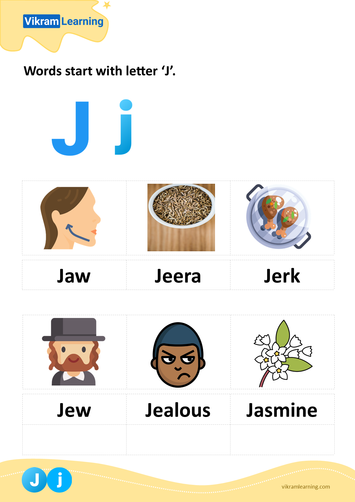 Download words start with letter 'j' worksheets