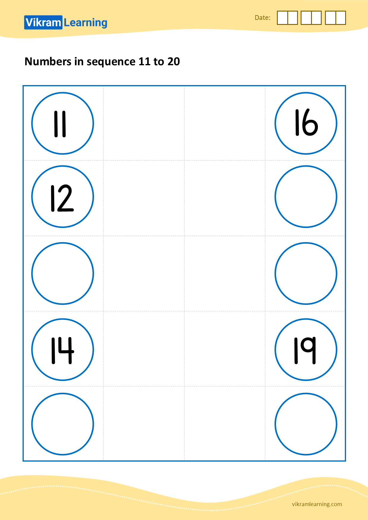 Download numbers in sequence 11 to 20 - pattern 2 worksheets